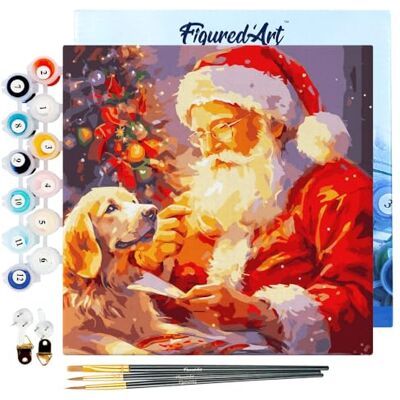 ART Mini Pintar por Números 20x20cm con marco para Adultos Santa y el Perro Manualidades con pintura acrílica Kit Cuadro DIY completo ART Mini Pintar por Números 20x20cm con marco para Adultos Santa y el Perro Manualidades con pintura acrílica Kit Cuadro DIY completo