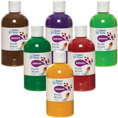 Baker Ross Set de pintura otoñal para póster de 150 ml Caja de 6 unidades, Value Pack de botes de pintura, Pintura para niños Baker Ross Set de pintura otoñal para póster de 150 ml Caja de 6 unidades, Value Pack de botes de pintura, Pintura para niños