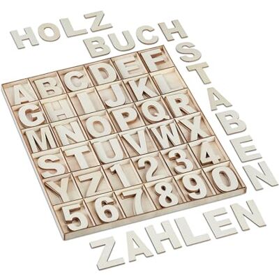 Relaxdays Set de Letras y Números de Madera, 144 Uds., Mayúsculas A-Z, Cifras 0-9, 5 cm, Hacer Manualidades, Natural Relaxdays Set de Letras y Números de Madera, 144 Uds., Mayúsculas A-Z, Cifras 0-9, 5 cm, Hacer Manualidades, Natural