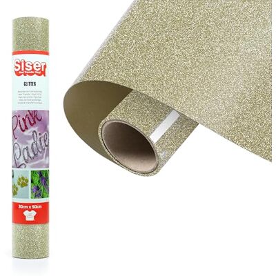 SISER ® Glitter 14-K Gold, 30 cm x 0,5 m, vinilo termotransferible termoadhesivo con purpurina para la personalización de tejidos, ropa y accesorios, aficiones creativas, fácil de cortar SISER ® Glitter 14-K Gold, 30 cm x 0,5 m, vinilo termotransferible termoadhesivo con purpurina para la personalización de tejidos, ropa y accesorios, aficiones creativas, fácil de cortar