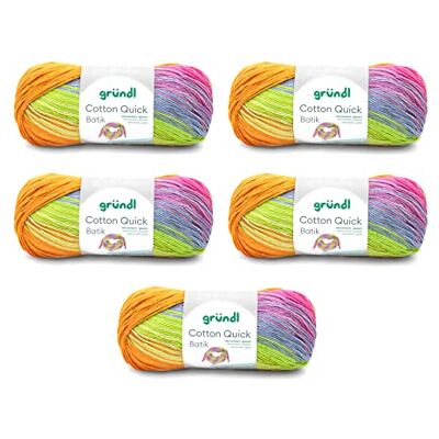 Gründl Cotton Quick Batik 5 x 100 g, Naranja-verde-azul-violeta Hilo de tejer / hilo de ganchillo 100% algodón, certificado OEKO-TEX, 100 g / 260 m, aguja: 3 4, 5 x 100 g Gründl Cotton Quick Batik 5 x 100 g, Naranja-verde-azul-violeta Hilo de tejer / hilo de ganchillo 100% algodón, certificado OEKO-TEX, 100 g / 260 m, aguja: 3 4, 5 x 100 g