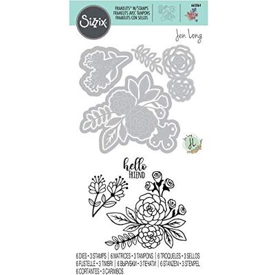 Sizzix Framelits Troquel con sellos diseño floral de Jen Long 6 unidades Sizzix Framelits Troquel con sellos diseño floral de Jen Long 6 unidades