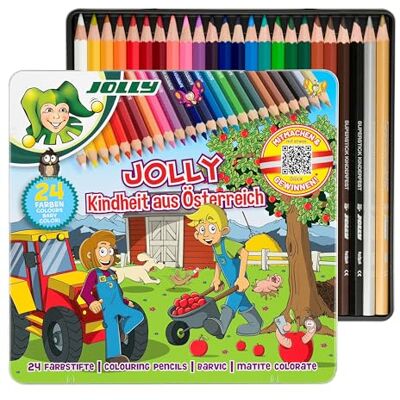 JOLLY Lápices de colores Supersticks, edición austriaca, 24 unidades, estuche metálico, irrompibles y no tóxicos, 24 colores JOLLY Lápices de colores Supersticks, edición austriaca, 24 unidades, estuche metálico, irrompibles y no tóxicos, 24 colores