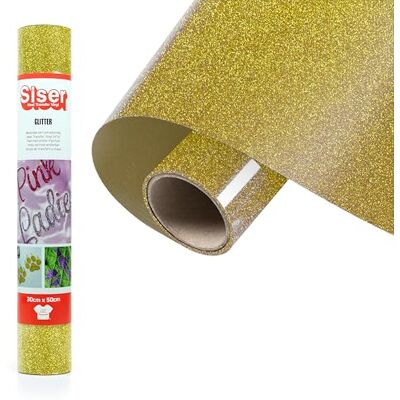 SISER ® Glitter Oro Gold, 30 cm x 0,5 m, vinilo termotransferible termoadhesivo con purpurina para la personalización de tejidos, ropa y accesorios, aficiones creativas, fácil de cortar SISER ® Glitter Oro Gold, 30 cm x 0,5 m, vinilo termotransferible termoadhesivo con purpurina para la personalización de tejidos, ropa y accesorios, aficiones creativas, fácil de cortar