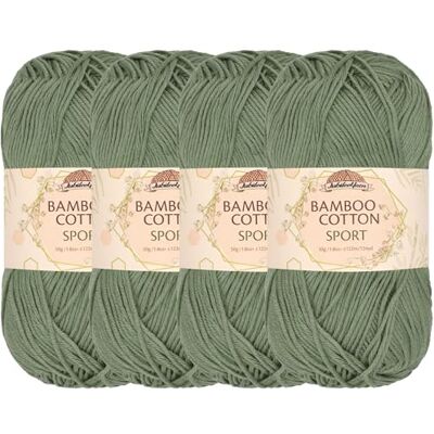 BambooMN JubileeYarn Ovillo deportivo de algodón de bambú de 4 capas, 50 g/madeja, salvia ardiente, 4 madejas BambooMN JubileeYarn Ovillo deportivo de algodón de bambú de 4 capas, 50 g/madeja, salvia ardiente, 4 madejas