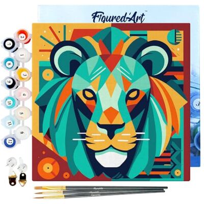Mini Pintar por Números 20x20cm con marco para Adultos León Art-Deco Abstracto Manualidades con pintura acrílica Kit Cuadro DIY completo Mini Pintar por Números 20x20cm con marco para Adultos León Art-Deco Abstracto Manualidades con pintura acrílica Kit Cuadro DIY completo