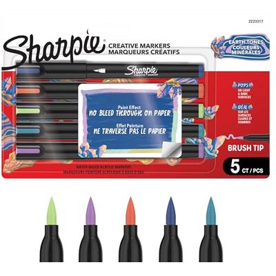 Sharpie Creative Marker Bolígrafos de pintura acrílica, tonos tierra, marcadores de pintura a base de agua, tinta que no se corre en la mayoría de superficies, punta de pincel, suministros de Sharpie Creative Marker Bolígrafos de pintura acrílica, tonos tierra, marcadores de pintura a base de agua, tinta que no se corre en la mayoría de superficies, punta de pincel, suministros de