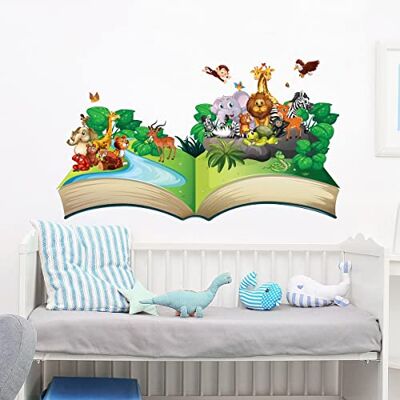 Ambiance Sticker Adhesivo decorativo para pared, diseño de animales con libro de las maravillas, 50 x 90 cm Ambiance Sticker Adhesivo decorativo para pared, diseño de animales con libro de las maravillas, 50 x 90 cm