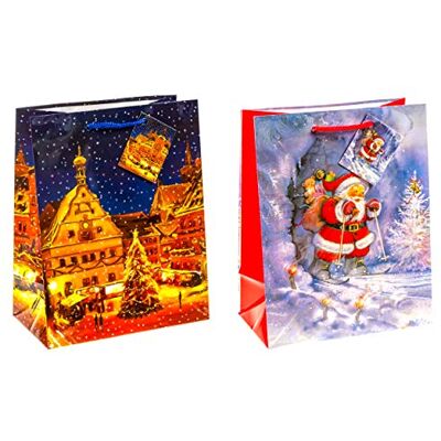 TSI 84016 Bolsas de regalo (tamaño mediano, 23 x 18 x 10 cm, 12 unidades), diseño navideño de Xmas Double TSI 84016 Bolsas de regalo (tamaño mediano, 23 x 18 x 10 cm, 12 unidades), diseño navideño de Xmas Double