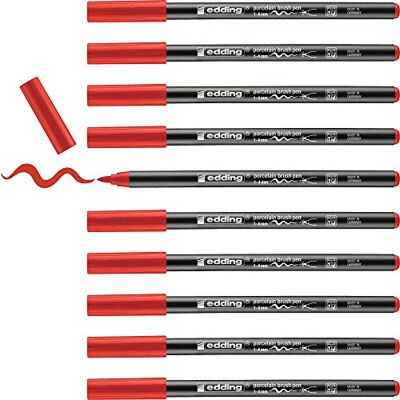 Edding 4200-02 Pack de 10 Rotuladores Pintar Porcelana Punta de Pincel Flexible 1-4mm Rojo Edding 4200-02 Pack de 10 Rotuladores Pintar Porcelana Punta de Pincel Flexible 1-4mm Rojo