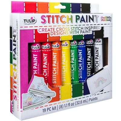 Tulip Pintura Textil Suave Multi Stitch Paint Kit 8 Uds de 32,6 ml Pintura para Tela, Tejidos y Ropa con Puntas de Precisión, Hojas de Patrones y Manual Permanente, Lavable y Secado Rápido Tulip Pintura Textil Suave Multi Stitch Paint Kit 8 Uds de 32,6 ml Pintura para Tela, Tejidos y Ropa con Puntas de Precisión, Hojas de Patrones y Manual Permanente, Lavable y Secado Rápido