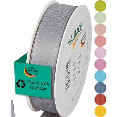 Halbach Seidenbänder Cinta de regalo de 25 mm de ancho x 25 m de largo, fabricada en Alemania, cinta de regalo en una variedad de colores y anchos, perfecta para embalaje y decoración, color: gris Halbach Seidenbänder Cinta de regalo de 25 mm de ancho x 25 m de largo, fabricada en Alemania, cinta de regalo en una variedad de colores y anchos, perfecta para embalaje y decoración, color: gris