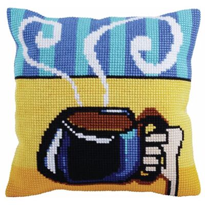 ART Kit de punto de cruz: Cojín: Taza de café, Multi, 40 x 40 cm ART Kit de punto de cruz: Cojín: Taza de café, Multi, 40 x 40 cm