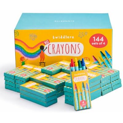 THE TWIDDLERS Paquete con 144 Cajitas (4 Crayones por cajita) de Crayones de Cera de Colores Un conjunto a granel perfecto para escuelas, guarderías, fiestas y rellenos de medias. THE TWIDDLERS Paquete con 144 Cajitas (4 Crayones por cajita) de Crayones de Cera de Colores Un conjunto a granel perfecto para escuelas, guarderías, fiestas y rellenos de medias.