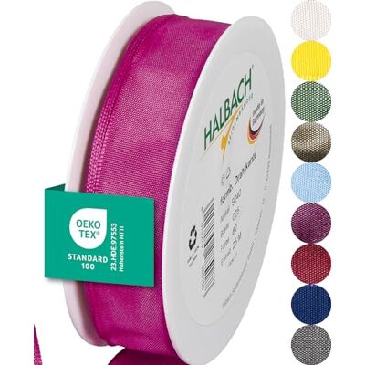 Halbach Seidenbänder Cinta de tafetán de alta calidad con borde de alambre, 25 mm de ancho, 25 m de largo, certificado Öko-Tex 100, color rosa Halbach Seidenbänder Cinta de tafetán de alta calidad con borde de alambre, 25 mm de ancho, 25 m de largo, certificado Öko-Tex 100, color rosa
