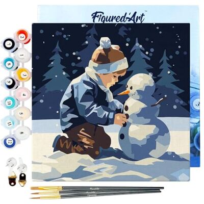 ART Mini Pintar por Números 20x20cm con marco para Adultos Un niño y un muñeco de nieve Manualidades con pintura acrílica Kit Cuadro DIY completo ART Mini Pintar por Números 20x20cm con marco para Adultos Un niño y un muñeco de nieve Manualidades con pintura acrílica Kit Cuadro DIY completo