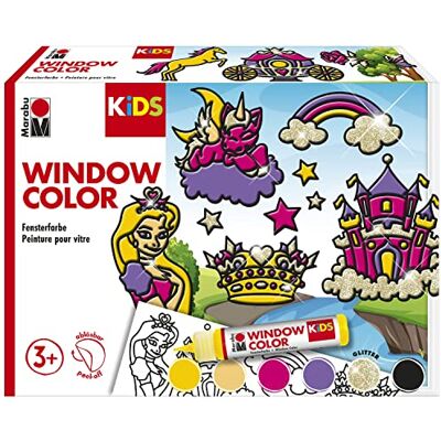 Marabu 306000000005 KiDS Window Colour Set "Princess", 6 x 25 ml pintura al agua para ventanas, 2 plantillas para pintar en A3 y A4, 30 motivos, para niños a partir de 3 años Marabu 306000000005 KiDS Window Colour Set "Princess", 6 x 25 ml pintura al agua para ventanas, 2 plantillas para pintar en A3 y A4, 30 motivos, para niños a partir de 3 años