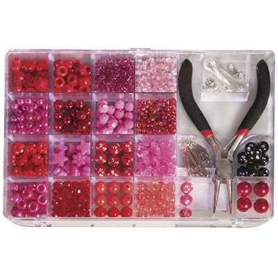 Rayher Set de cuentas y abalorios para bisutería, color rosa, incluye alicates Rayher Set de cuentas y abalorios para bisutería, color rosa, incluye alicates