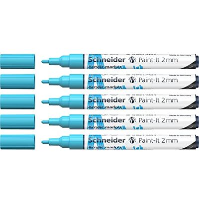 Schneider Paint-It Rotuladores acrílicos (punta redonda de 2 mm, 5 unidades), color azul pastel Schneider Paint-It Rotuladores acrílicos (punta redonda de 2 mm, 5 unidades), color azul pastel