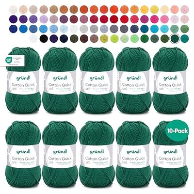 Gründl Lana Cotton Quick uni lana fina para ganchillo hilo de tejer hilo de ganchillo brillante y agradable para la piel 100% algodón 10 ovillos 50 g / 125 m grosor de aguja 3-4 verde Gründl Lana Cotton Quick uni lana fina para ganchillo hilo de tejer hilo de ganchillo brillante y agradable para la piel 100% algodón 10 ovillos 50 g / 125 m grosor de aguja 3-4 verde