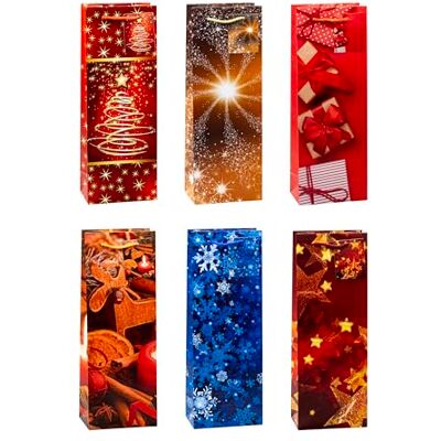 TSI Bolsas de regalo para botellas (12 unidades, 6 modelos), diseño navideño TSI Bolsas de regalo para botellas (12 unidades, 6 modelos), diseño navideño