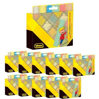 Idena 90520 Tizas para pintar en la calle en estuche de cartón, 12 paquetes de 6 tizas cada uno en 6 colores, para pintar sobre asfalto, adoquines u hormigón Idena 90520 Tizas para pintar en la calle en estuche de cartón, 12 paquetes de 6 tizas cada uno en 6 colores, para pintar sobre asfalto, adoquines u hormigón