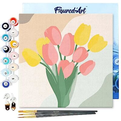 ART Mini Pintar por Números 20x20cm con marco para Adultos Ramo de tulipanes Manualidades con pintura acrílica Kit Cuadro DIY completo ART Mini Pintar por Números 20x20cm con marco para Adultos Ramo de tulipanes Manualidades con pintura acrílica Kit Cuadro DIY completo