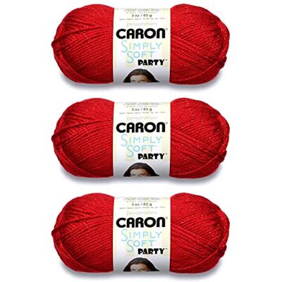 Caron Simply Soft Party Hilo rojo brillante – Paquete de 3 unidades de 85 g – Acrílico – 4 medianos (peinado) – 164 yardas – Tejido, ganchillo y manualidades Caron Simply Soft Party Hilo rojo brillante – Paquete de 3 unidades de 85 g – Acrílico – 4 medianos (peinado) – 164 yardas – Tejido, ganchillo y manualidades