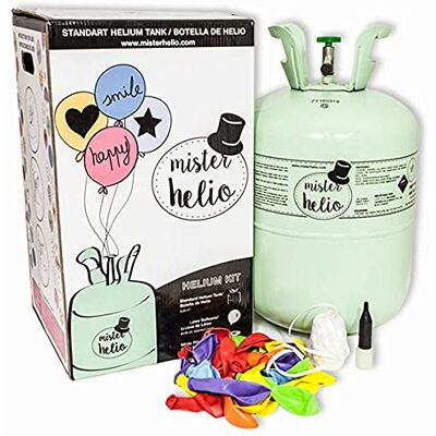 MISTER HELIO Bombona de Helio Desechable (0,25m3) + 25 Globos de Latex. La Botella de Helio más molona MISTER HELIO Bombona de Helio Desechable (0,25m3) + 25 Globos de Latex. La Botella de Helio más molona