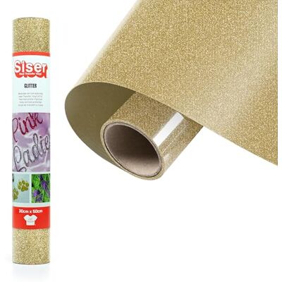 SISER ® Glitter Old Gold, 30 cm x 0,5 m, vinilo termotransferible termoadhesivo con purpurina para la personalización de tejidos, ropa y accesorios, aficiones creativas, fácil de cortar SISER ® Glitter Old Gold, 30 cm x 0,5 m, vinilo termotransferible termoadhesivo con purpurina para la personalización de tejidos, ropa y accesorios, aficiones creativas, fácil de cortar
