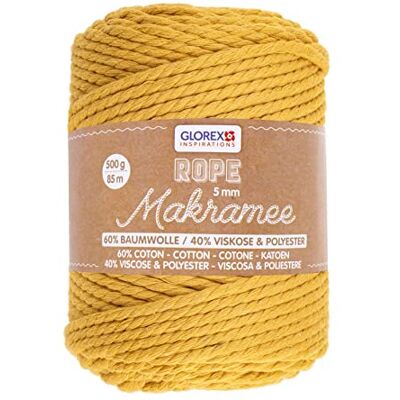 GLOREX Cuerda de macramé 500 g 5 mm longitud 85 m amarillo mostaza hilo de algodón de triple torsión 60% algodón 40% viscosa y poliéster para hacer ganchillo tricotar y anudar GLOREX Cuerda de macramé 500 g 5 mm longitud 85 m amarillo mostaza hilo de algodón de triple torsión 60% algodón 40% viscosa y poliéster para hacer ganchillo tricotar y anudar