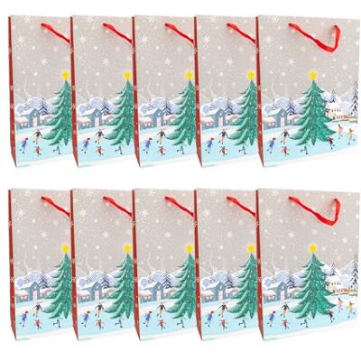 Idena Bolsas de regalo de invierno, 10 unidades, bolsas de regalo, tamaño 25 x 34,5 cm, bolsas de papel de invierno en rojo y blanco con nieve y árbol de Navidad Idena Bolsas de regalo de invierno, 10 unidades, bolsas de regalo, tamaño 25 x 34,5 cm, bolsas de papel de invierno en rojo y blanco con nieve y árbol de Navidad