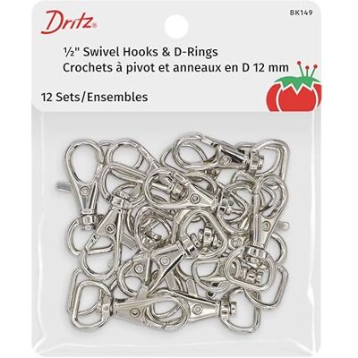 Dritz Swivel Hooks & D Rings 1/2in Nickel Bag & Tote Accessories, 1/2", 12ct Dritz Swivel Hooks & D Rings 1/2in Nickel Bag & Tote Accessories, 1/2", 12ct