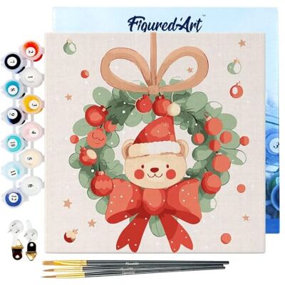 ART Mini Pintar por Números 20x20cm con marco para Adultos Oso con corona navideña Manualidades con pintura acrílica Kit Cuadro DIY completo ART Mini Pintar por Números 20x20cm con marco para Adultos Oso con corona navideña Manualidades con pintura acrílica Kit Cuadro DIY completo
