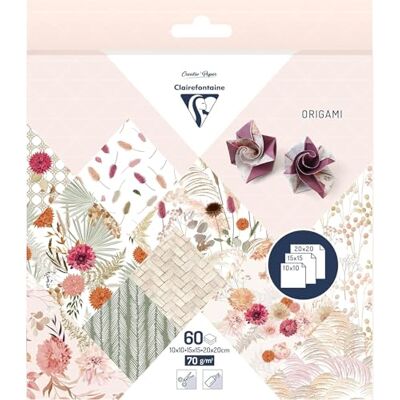 Clairefontaine 60 Hojas de Papel Origami 70g/m², 3 Tamaños: 10x10cm, 15x15cm, 20x20cm, 10 Patrones de Colores Surtidos (2 Hojas por Tamaño), Ocio Creativo para Adultos, Flores Secas Clairefontaine 60 Hojas de Papel Origami 70g/m², 3 Tamaños: 10x10cm, 15x15cm, 20x20cm, 10 Patrones de Colores Surtidos (2 Hojas por Tamaño), Ocio Creativo para Adultos, Flores Secas