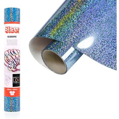 SISER Holographic Sky Blue, 30 cm x 0,5 m, vinilo termotransferible termoadhesivo holográfico para la personalización de tejidos, ropa y accesorios, aficiones creativas, fácil de cortar SISER Holographic Sky Blue, 30 cm x 0,5 m, vinilo termotransferible termoadhesivo holográfico para la personalización de tejidos, ropa y accesorios, aficiones creativas, fácil de cortar