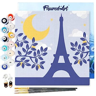 ART Mini Pintar por Números 20x20cm con marco para Adultos París bajo la luna Manualidades con pintura acrílica Kit Cuadro DIY completo ART Mini Pintar por Números 20x20cm con marco para Adultos París bajo la luna Manualidades con pintura acrílica Kit Cuadro DIY completo