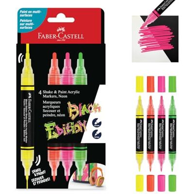 Faber-Castell Rotuladores de pintura acrílica de doble punta, 4 unidades, para pintura de tela, dibujo y suministros de arte, marcadores de graffiti Faber-Castell Rotuladores de pintura acrílica de doble punta, 4 unidades, para pintura de tela, dibujo y suministros de arte, marcadores de graffiti