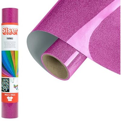 SISER ® Twinkle Pink Rosa, 30 cm x 0,5 m, vinilo termotransferible termoadhesivo con purpurina reflectante para la personalización de tejidos, ropa y accesorios, manualidades creativas, fácil de cortar SISER ® Twinkle Pink Rosa, 30 cm x 0,5 m, vinilo termotransferible termoadhesivo con purpurina reflectante para la personalización de tejidos, ropa y accesorios, manualidades creativas, fácil de cortar