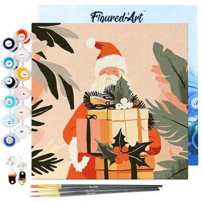 ART Mini Pintar por Números 20x20cm con marco para Adultos Papá Noel con regalos Manualidades con pintura acrílica Kit Cuadro DIY completo ART Mini Pintar por Números 20x20cm con marco para Adultos Papá Noel con regalos Manualidades con pintura acrílica Kit Cuadro DIY completo