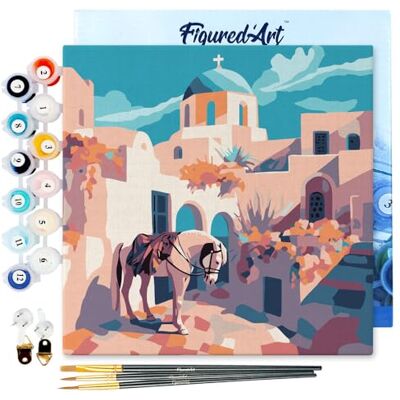 ART Mini Pintar por Números 20x20cm con marco para Adultos Escena de caballo en Santorini Manualidades con pintura acrílica Kit Cuadro DIY completo ART Mini Pintar por Números 20x20cm con marco para Adultos Escena de caballo en Santorini Manualidades con pintura acrílica Kit Cuadro DIY completo