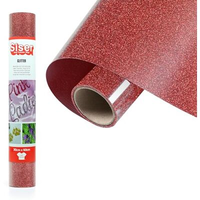 SISER ® Glitter rojo, 30 cm x 0,5 m, vinilo termotransferible termoadhesivo con purpurina para la personalización de tejidos, ropa y accesorios, aficiones creativas, fácil de cortar SISER ® Glitter rojo, 30 cm x 0,5 m, vinilo termotransferible termoadhesivo con purpurina para la personalización de tejidos, ropa y accesorios, aficiones creativas, fácil de cortar