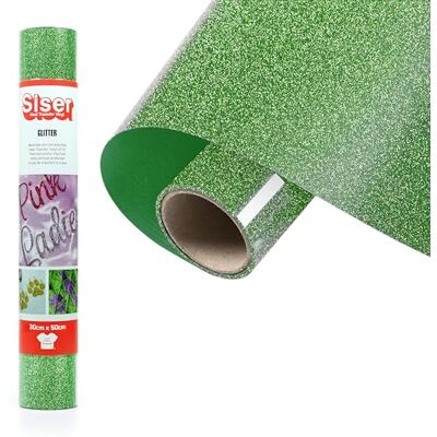 SISER ® Glitter Light Green, 30 cm x 0,5 m, vinilo termotransferible termoadhesivo con purpurina para la personalización de tejidos, ropa y accesorios, aficiones creativas, fácil de cortar SISER ® Glitter Light Green, 30 cm x 0,5 m, vinilo termotransferible termoadhesivo con purpurina para la personalización de tejidos, ropa y accesorios, aficiones creativas, fácil de cortar
