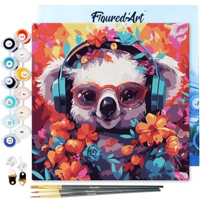 ART Mini Pintar por Números 20x20cm con marco para Adultos Koala de fantasía y flores Manualidades con pintura acrílica Kit Cuadro DIY completo ART Mini Pintar por Números 20x20cm con marco para Adultos Koala de fantasía y flores Manualidades con pintura acrílica Kit Cuadro DIY completo
