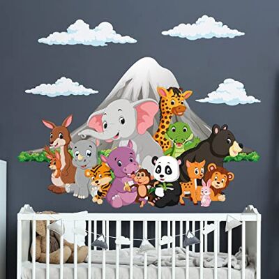 Ambiance Sticker Adhesivo decorativo para pared, diseño de animales en el pie del volcán, 90 x 60 cm Ambiance Sticker Adhesivo decorativo para pared, diseño de animales en el pie del volcán, 90 x 60 cm