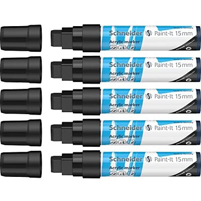 Schneider Paint-It Rotuladores acrílicos (15 mm, 5 unidades), color negro Schneider Paint-It Rotuladores acrílicos (15 mm, 5 unidades), color negro
