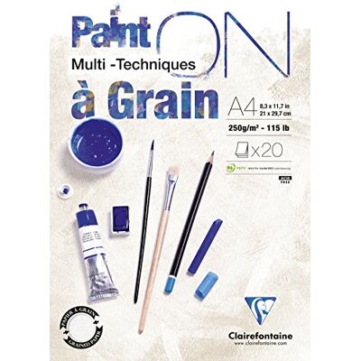 Clairefontaine – Bloque de pegamento multitécnico de PaintON – 20 hojas de papel de dibujo multitécnico con grano pulido, blanco – A4 21 x 29,7 cm, 250 g, paquete de 4 bloques Clairefontaine – Bloque de pegamento multitécnico de PaintON – 20 hojas de papel de dibujo multitécnico con grano pulido, blanco – A4 21 x 29,7 cm, 250 g, paquete de 4 bloques