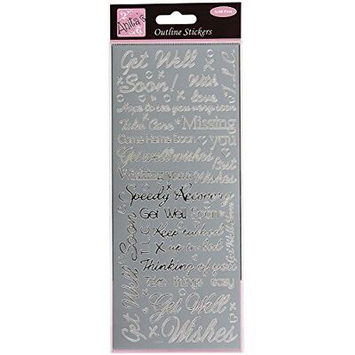 Anita's Pegatinas de contorno con texto "Get Well Soon", color plateado Anita's Pegatinas de contorno con texto "Get Well Soon", color plateado