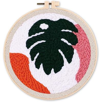 ART Punch Needle Kit de Bordado Adultos y Niños Hoja verde grande Manualidades Kit de Aguja Mágica DIY completo 20x20cm con bastidor circular ART Punch Needle Kit de Bordado Adultos y Niños Hoja verde grande Manualidades Kit de Aguja Mágica DIY completo 20x20cm con bastidor circular
