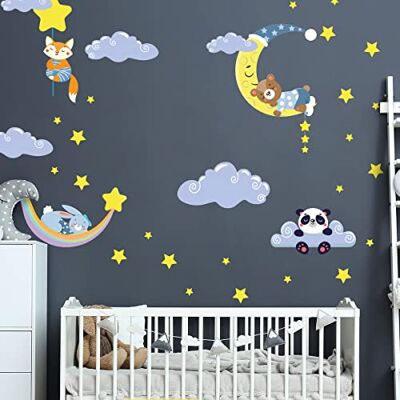 Ambiance Sticker Adhesivo decorativo para pared, diseño de animales en cielo y nubes, 120 x 180 cm Ambiance Sticker Adhesivo decorativo para pared, diseño de animales en cielo y nubes, 120 x 180 cm